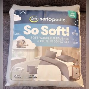 Sertapedic 3 Piece Bedding Set - Full/Queen - Charcoal/Gray/White